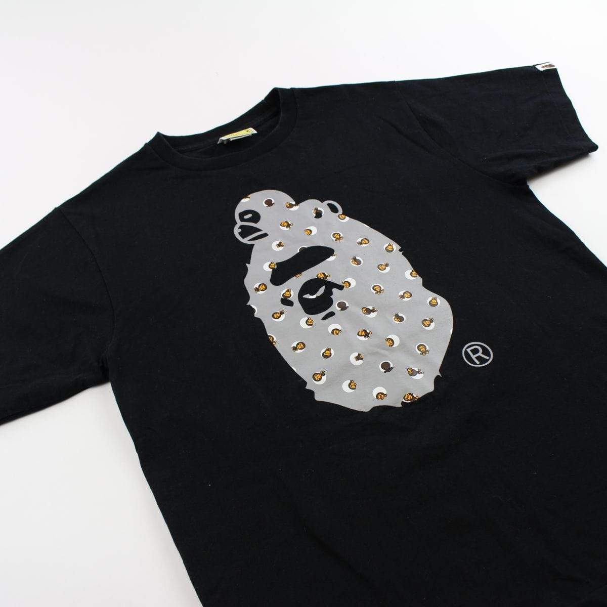 Bape Milo Polkadot Grey Big Ape Logo Tee Black - SaruGeneral