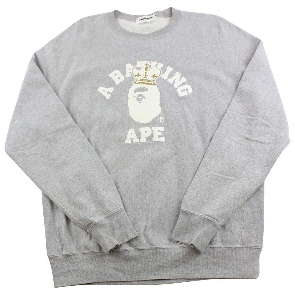 Bape White College Logo Crown Crewneck Grey - SaruGeneral