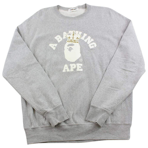 Bape White College Logo Crown Crewneck Grey