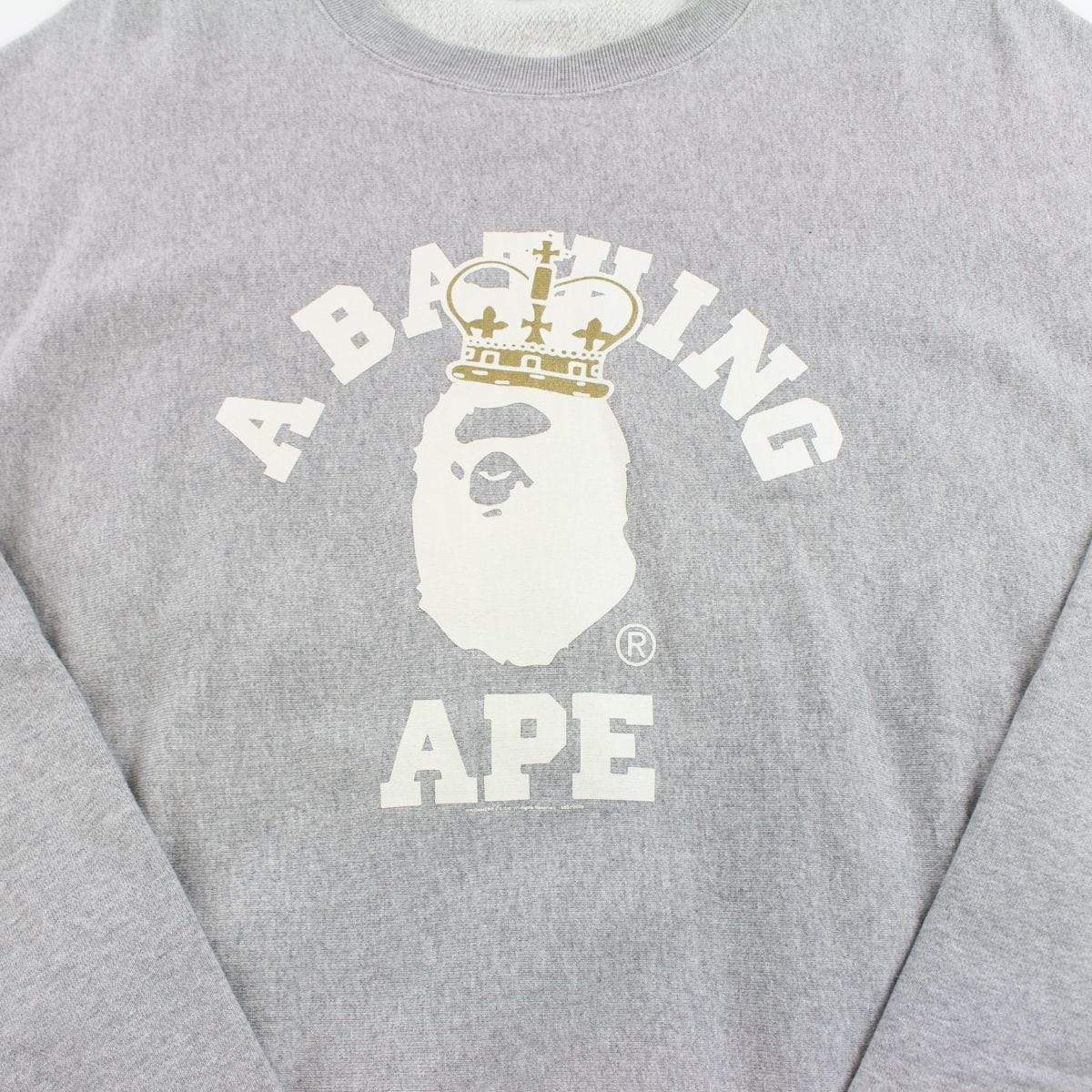 Bape White College Logo Crown Crewneck Grey - SaruGeneral