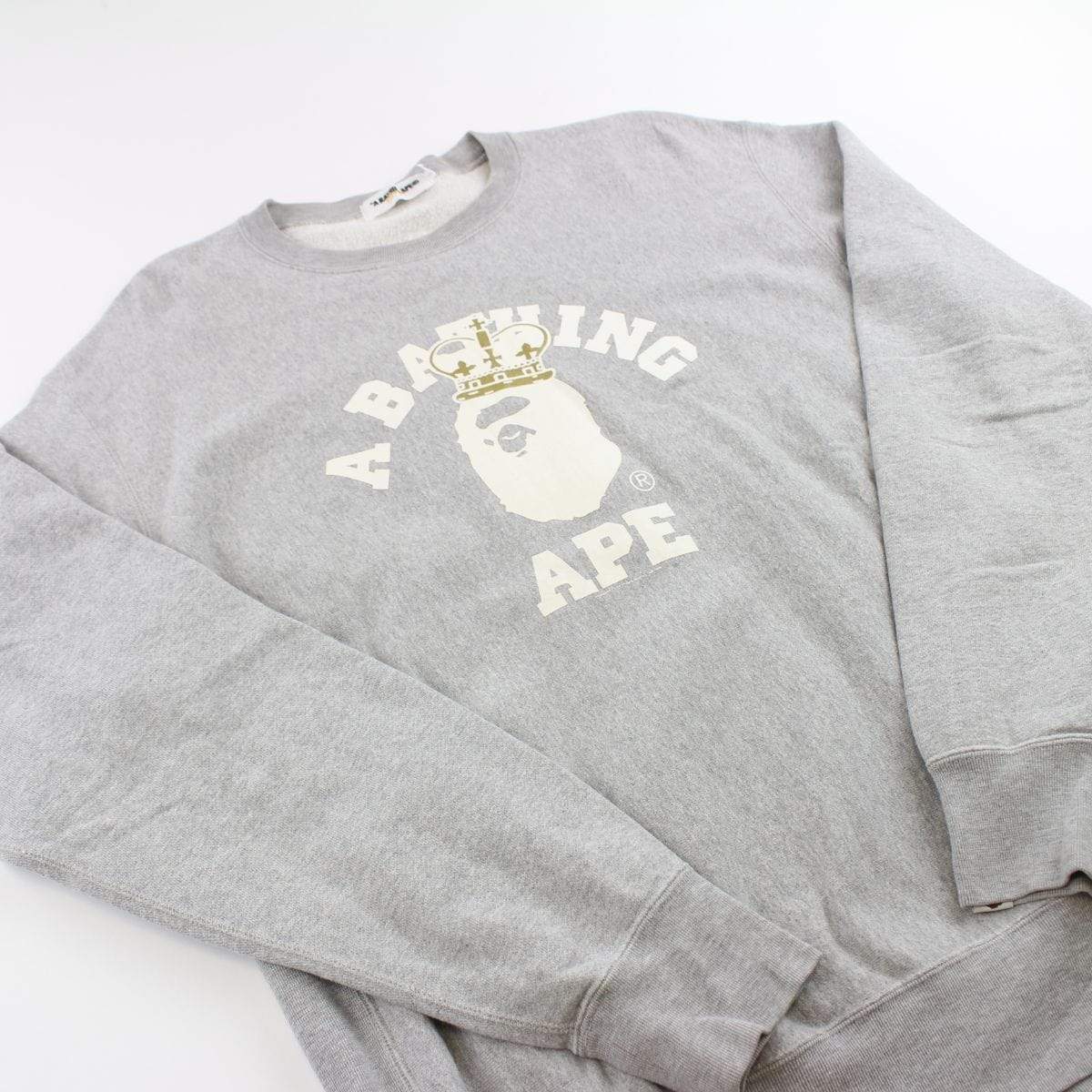 Bape White College Logo Crown Crewneck Grey - SaruGeneral