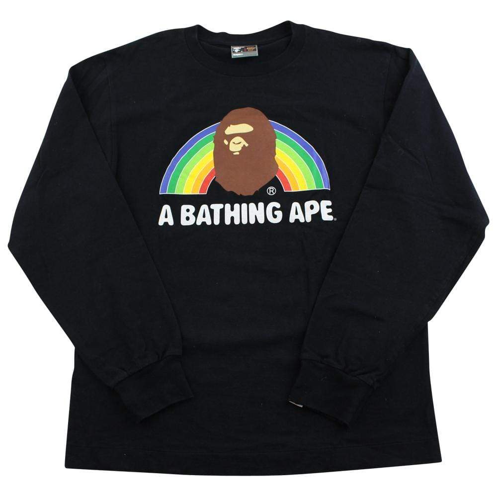 Bape Ape Logo Rainbow Text LS Black - SaruGeneral