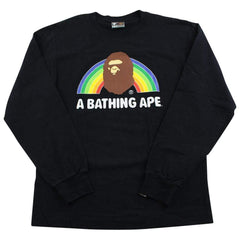 T-shirt à manches longues Bape Ape avec logo arc-en-ciel et texte noir