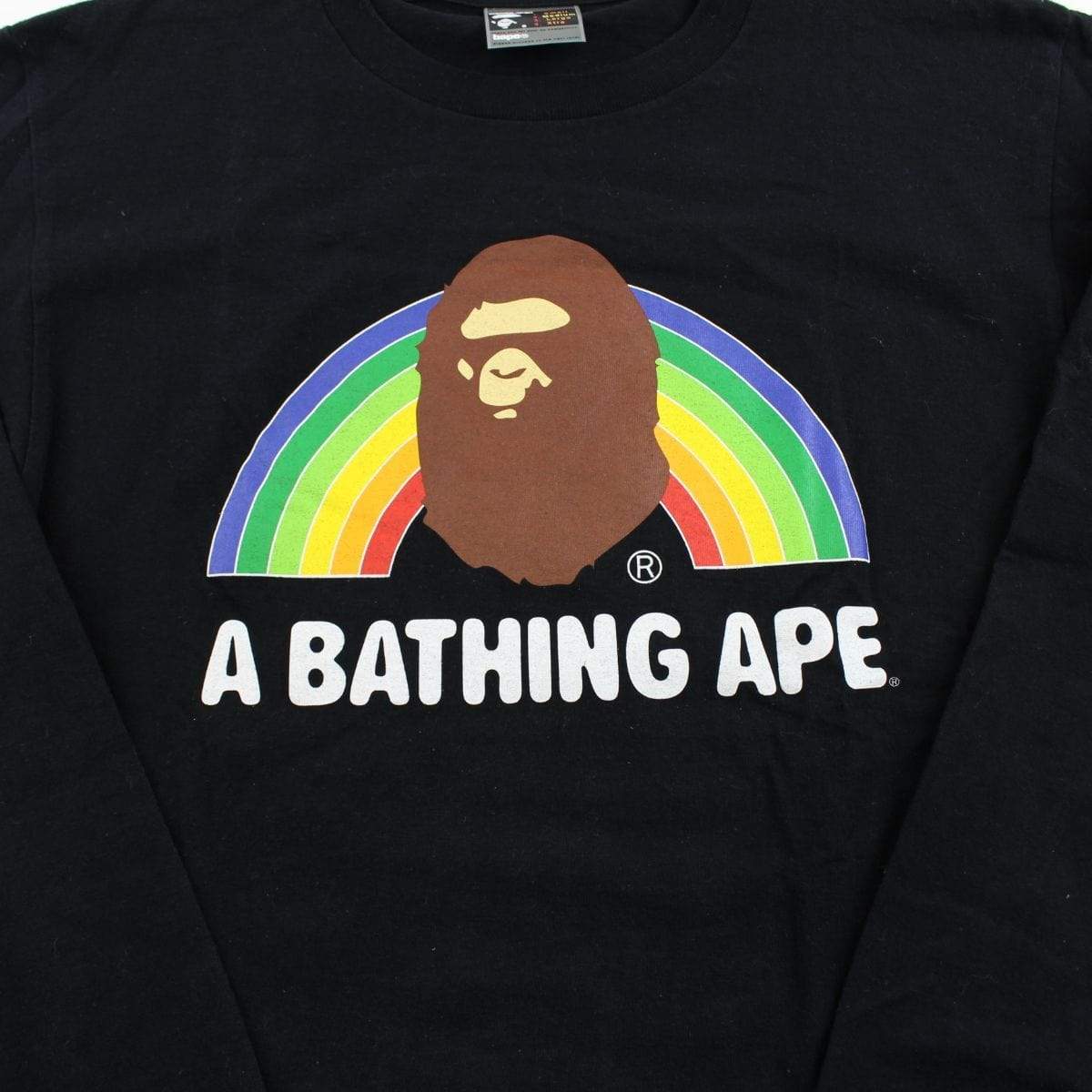 Bape Ape Logo Rainbow Text LS Black - SaruGeneral