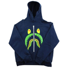 Sweat à capuche Bape vert jaune avec tête de requin bleu marine