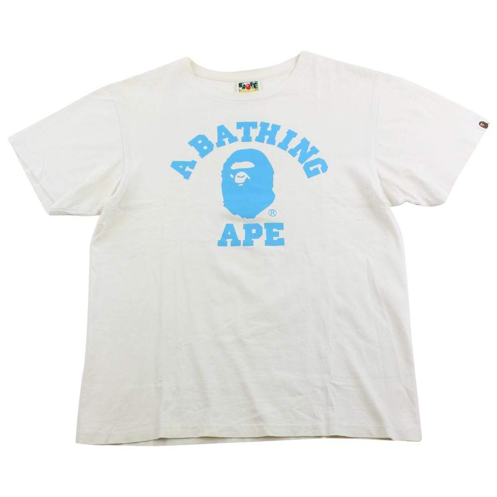 Bape Light Blue College Logo Tee White - SaruGeneral