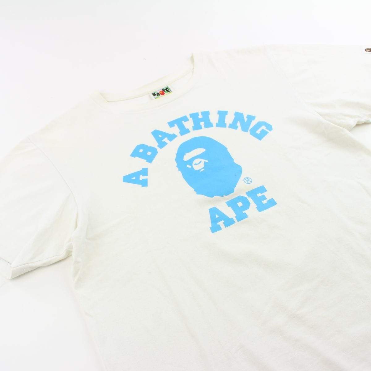 Bape Light Blue College Logo Tee White - SaruGeneral