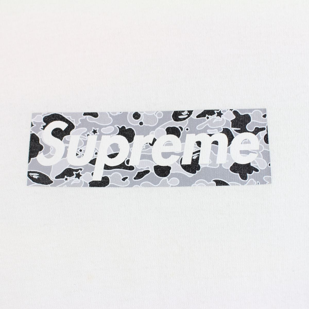 bape x supreme grey psyche camo box logo tee white 1999-2000 - SaruGeneral