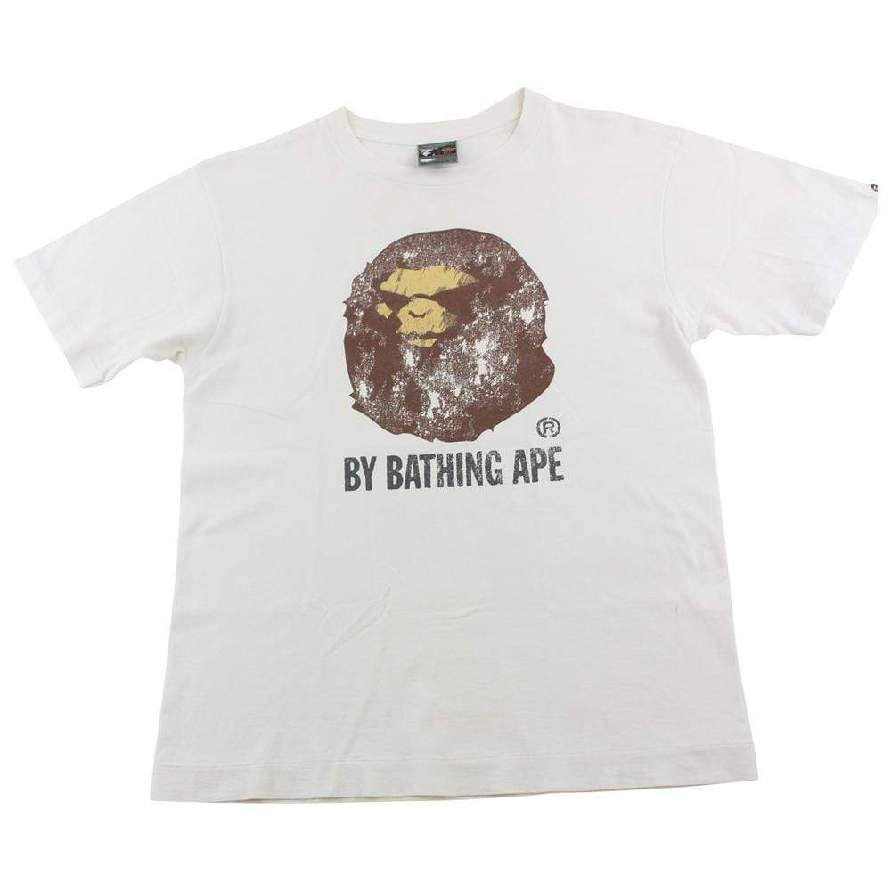 Bape Angry Face Distressed Big Ape Logo Tee White - SaruGeneral