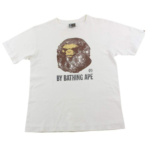 Bape Angry Face Distressed Big Ape Logo Tee White