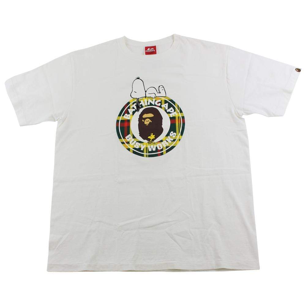 Bape x Snoopy Tartan Logo Tee White - SaruGeneral