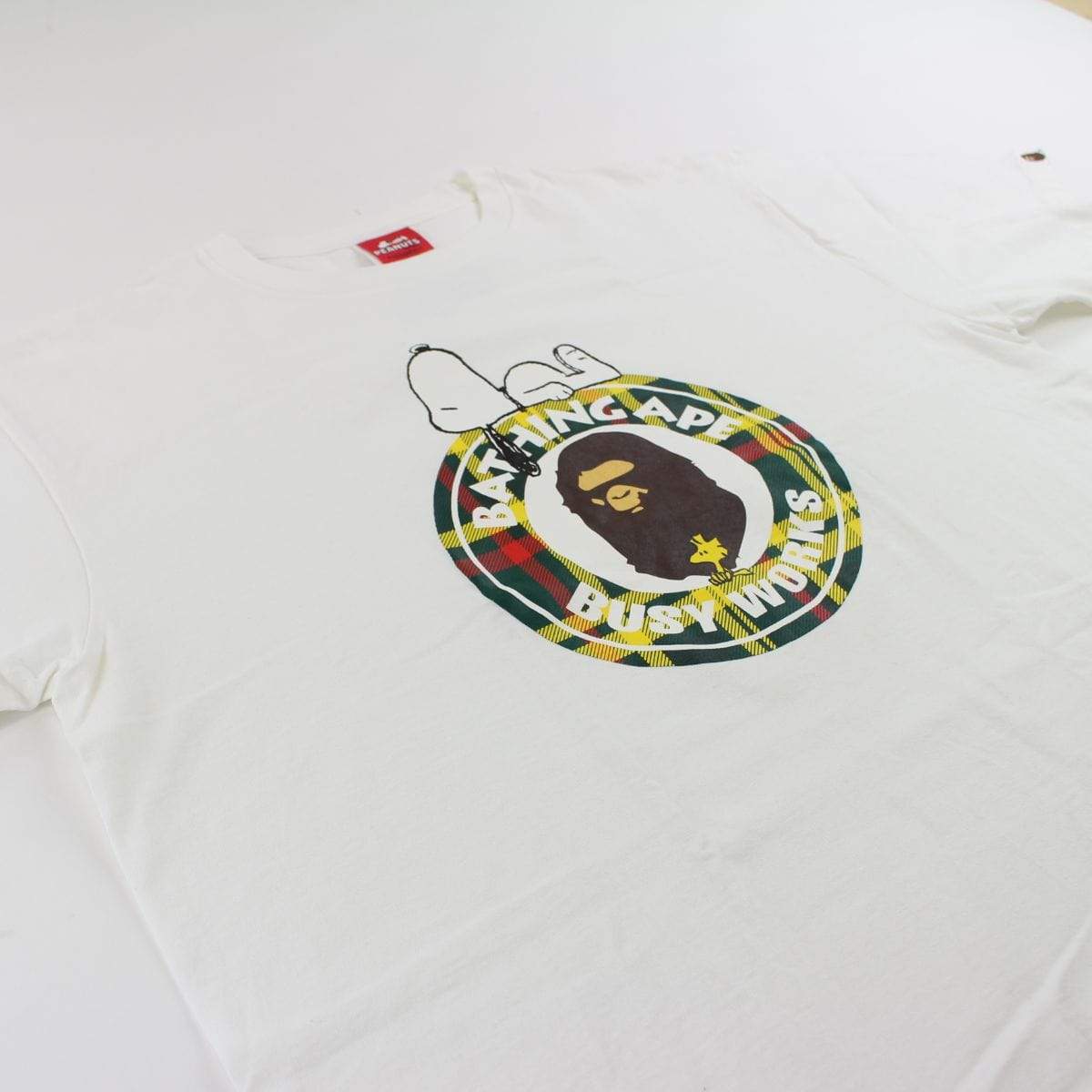 Bape x Snoopy Tartan Logo Tee White - SaruGeneral