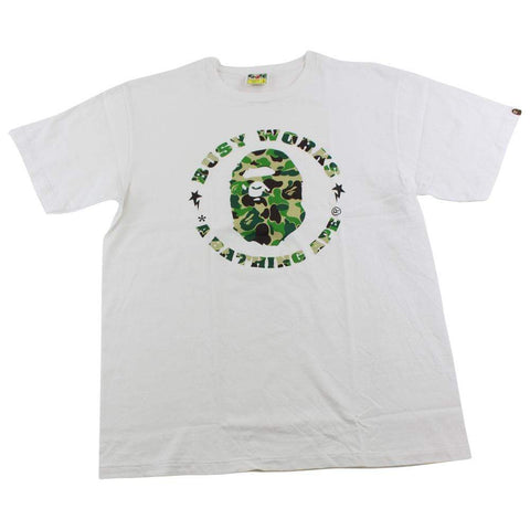 Bape Busy Works ABC Green Camo Logo Tee White