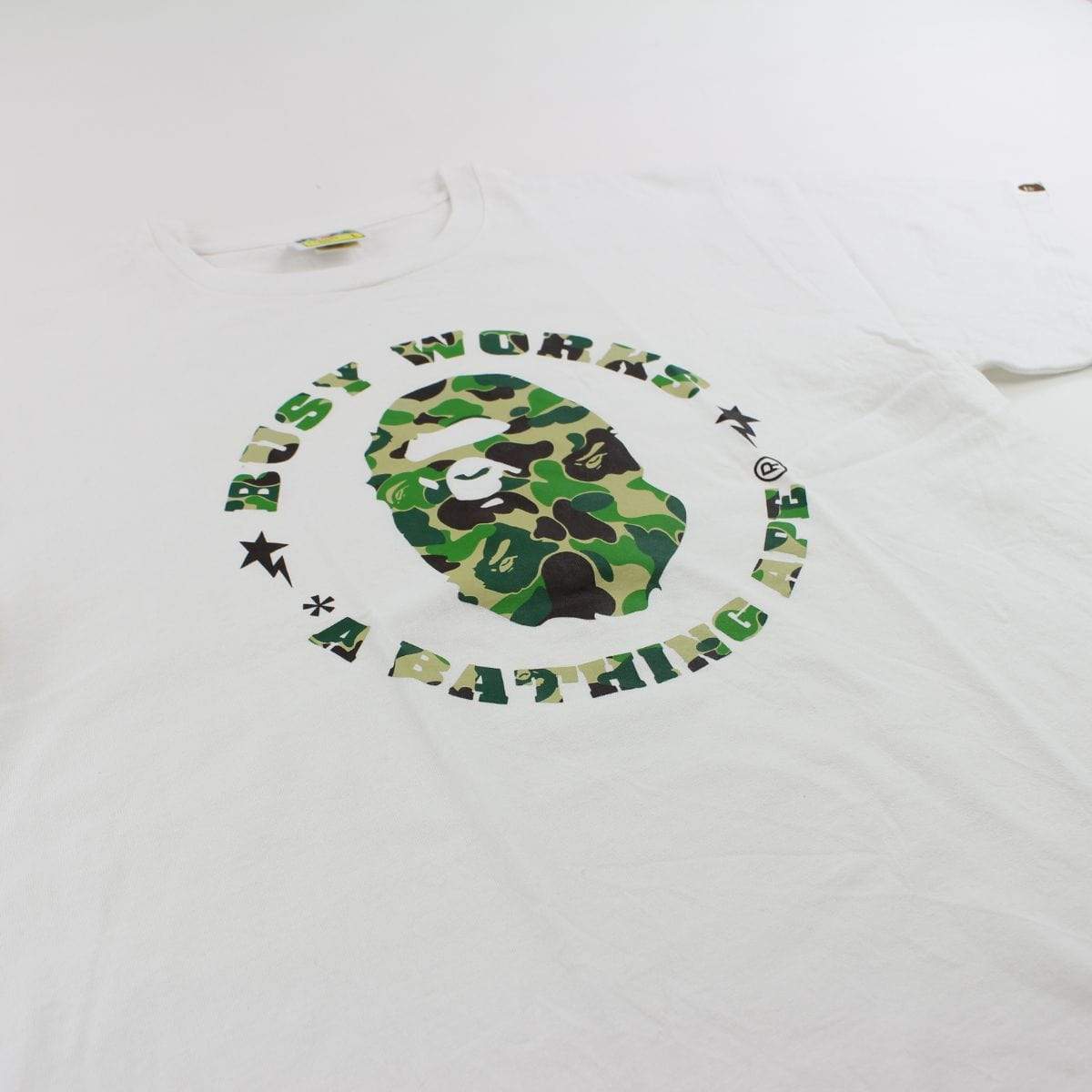Bape Busy Works ABC Green Camo Logo Tee White - SaruGeneral