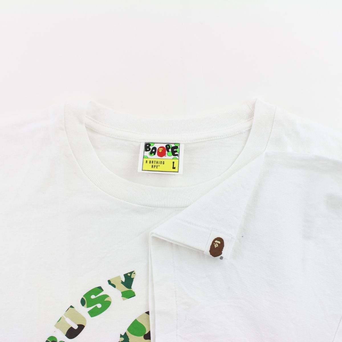 Bape Busy Works ABC Green Camo Logo Tee White - SaruGeneral