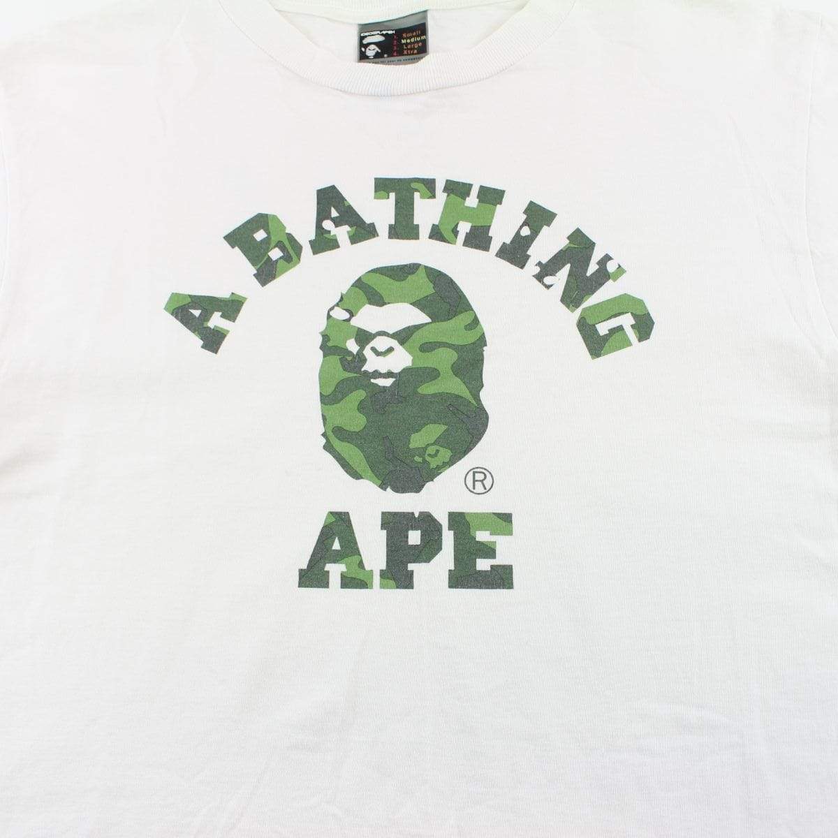 Bape Green Camo Angry Face College Logo Tee White - SaruGeneral