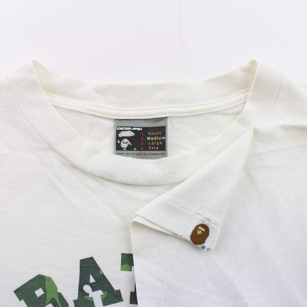 Bape Green Camo Angry Face College Logo Tee White - SaruGeneral