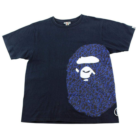 Bape Blue Leopard Print Side Big Ape Logo Tee Black