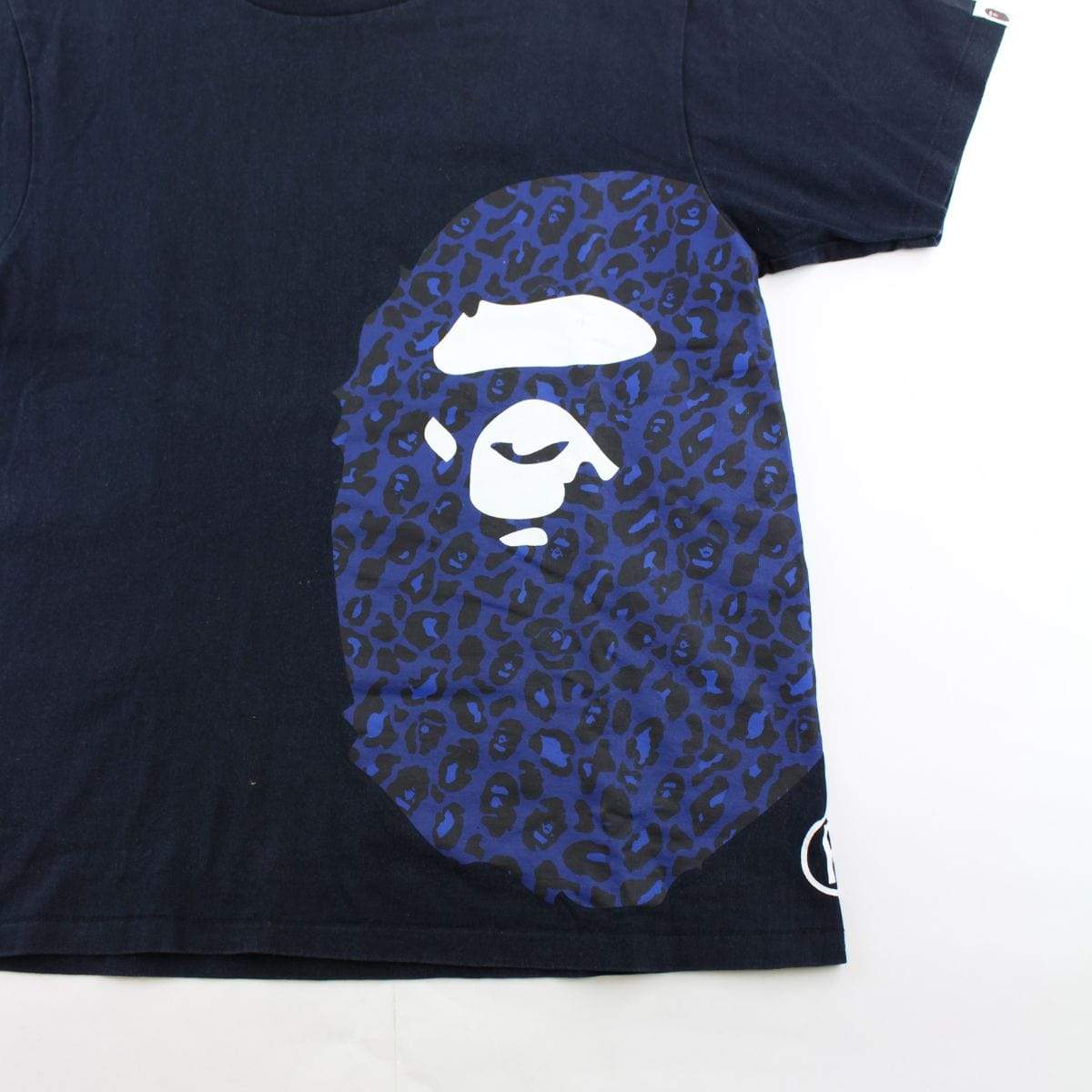 Bape Blue Leopard Print Side Big Ape Logo Tee Black - SaruGeneral
