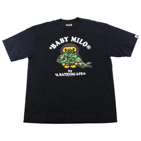 Bape Baby Milo ABC Green Camo Fish Tee Black