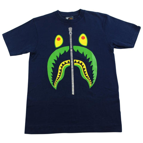 bape green shark face tee navy