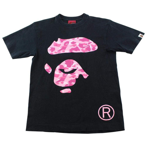 Bape Pink Camo Ape Face Logo Tee Black