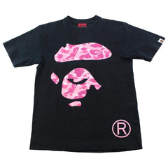 T-shirt Bape rose camouflage avec logo Ape Face, noir