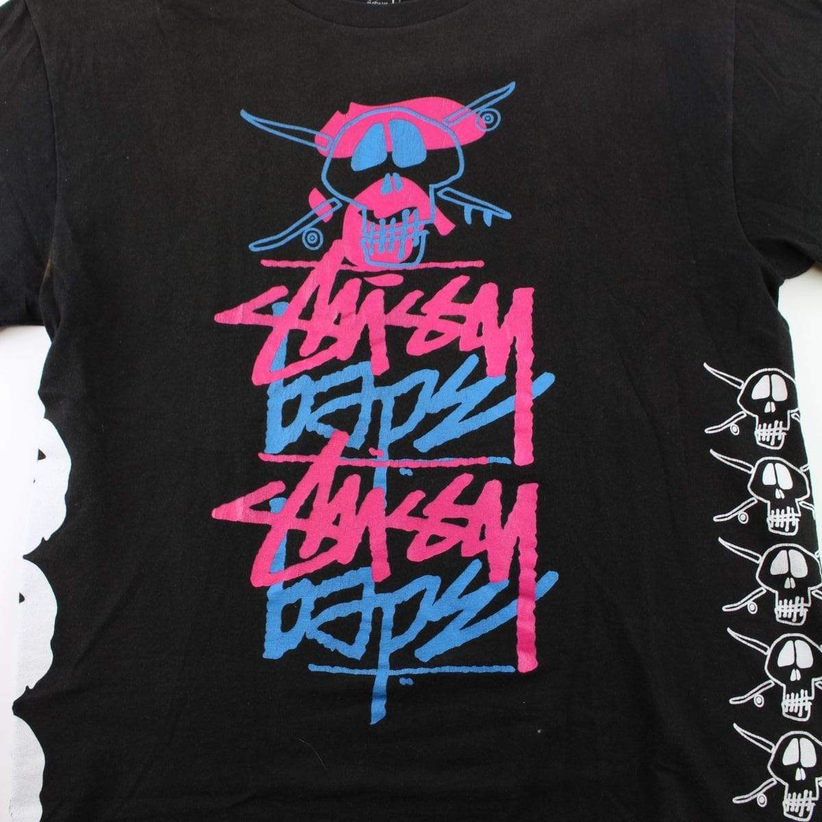 Bape x Stussy Overlay PINK BLUE Logo Tee Black - SaruGeneral