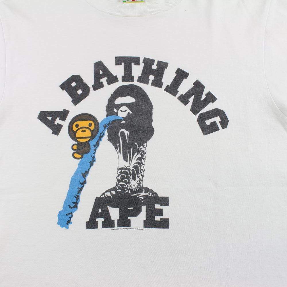 Bape Baby Milo waterfall College Logo Tee White - SaruGeneral