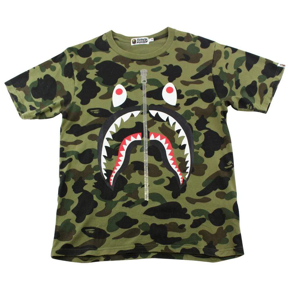 Bape 1st Green Camo Shark Face Tee - SaruGeneral