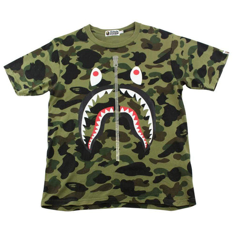 Bape 1st Green Camo Shark Face Tee