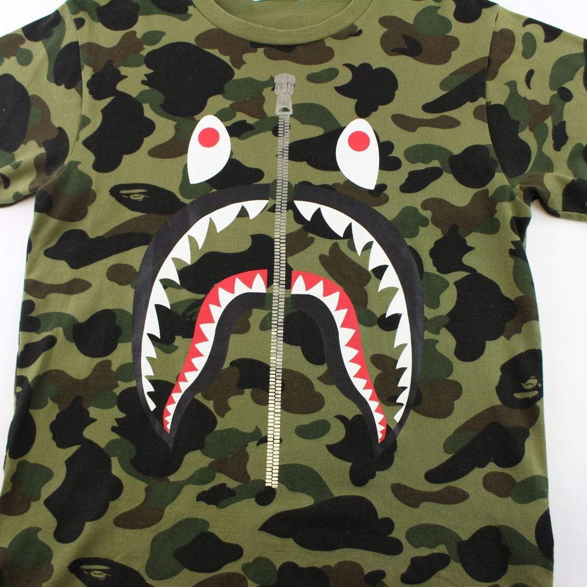 Bape 1st Green Camo Shark Face Tee - SaruGeneral