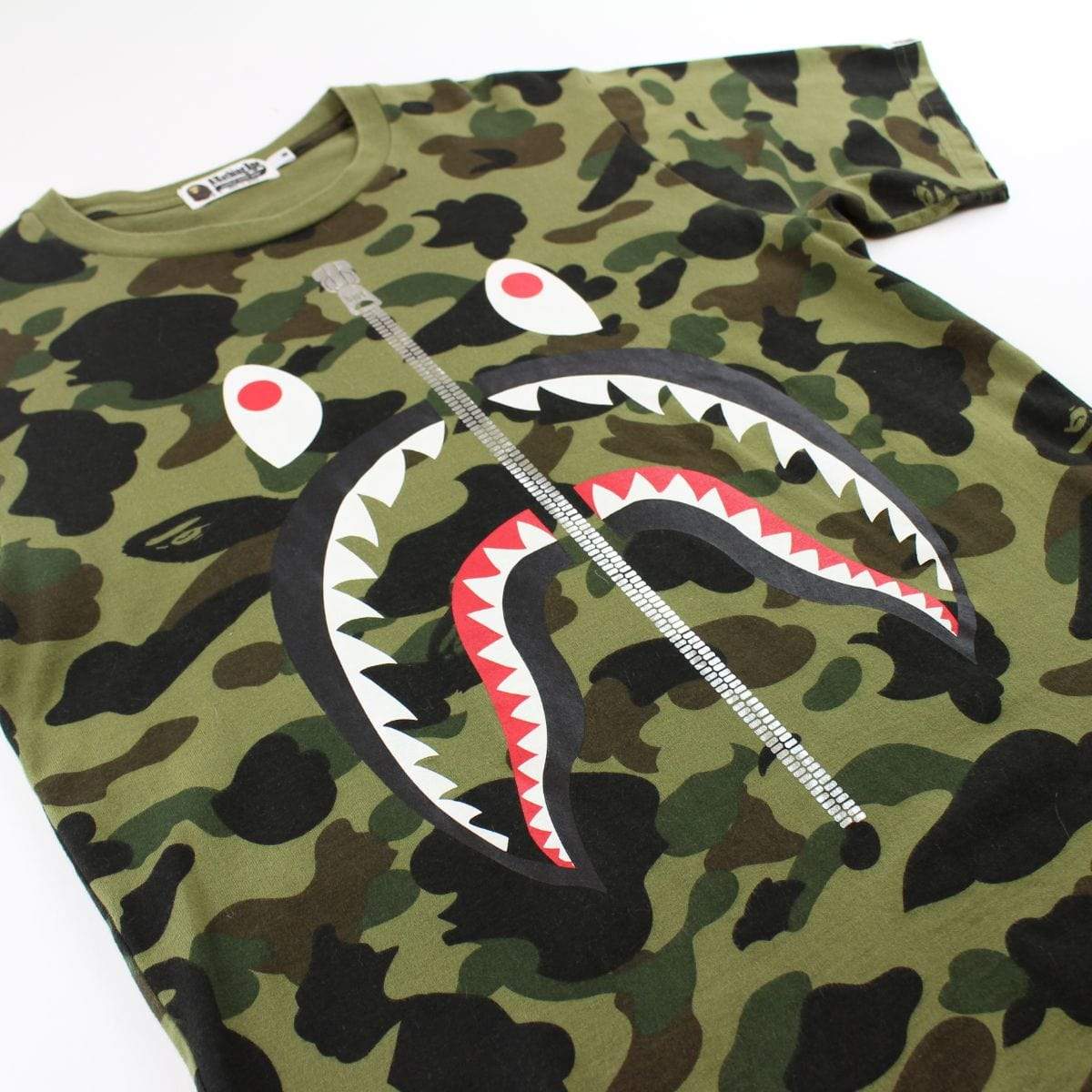 Bape 1st Green Camo Shark Face Tee - SaruGeneral