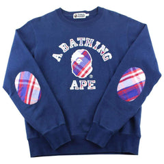 Pull ras du cou Bape Tartan College Logo bleu marine