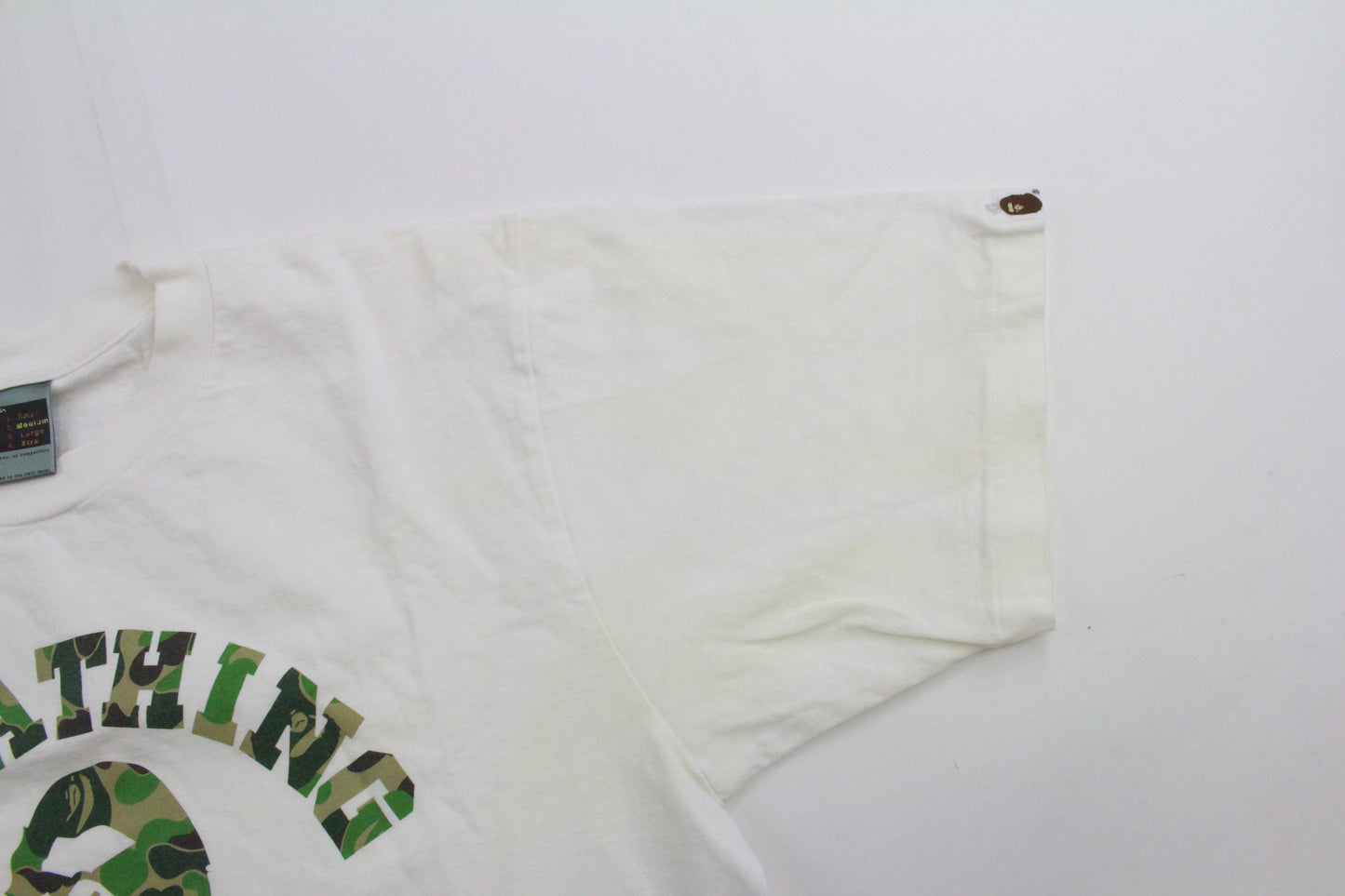 Bape ABC Green Camo Angry College Logo Tee White - SaruGeneral