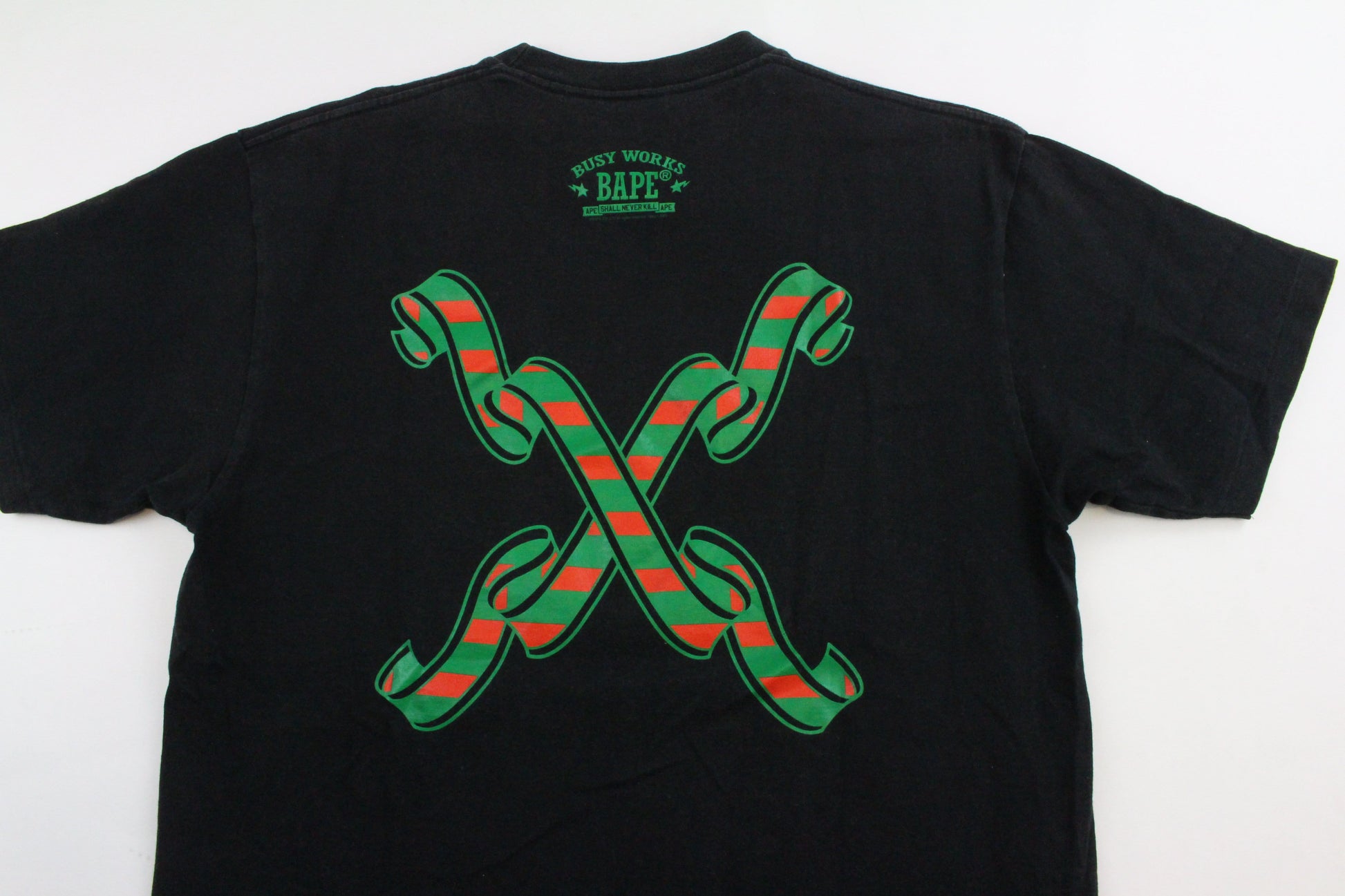 Bape Green santa College Logo Tee Black - SaruGeneral