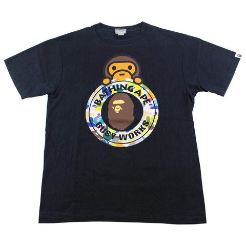 Bape Busy Works Milo Multi Camo Logo Tee Black