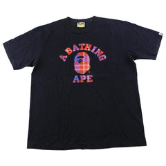Bape Red blue plaid College Logo Tee Black