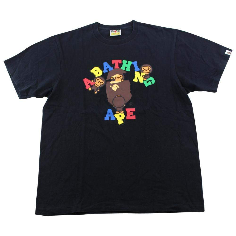 Bape Primary Colour College Logo Tee Black - SaruGeneral