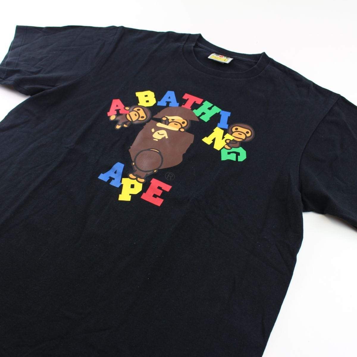 Bape Primary Colour College Logo Tee Black - SaruGeneral