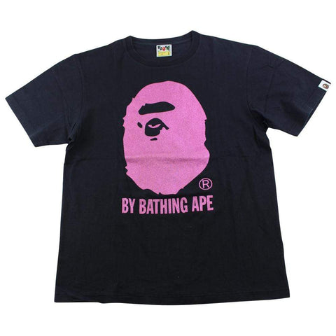 Bape Pink Glitter Big Ape Log Tee Black