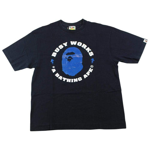 Bape Blue Ape Logo Busy Works Text Tee Black