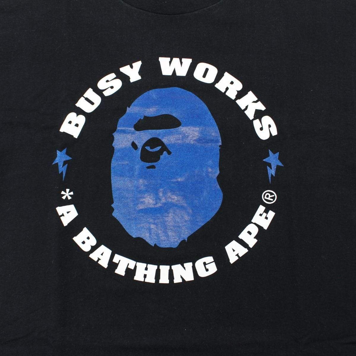 Bape Blue Ape Logo Busy Works Text Tee Black - SaruGeneral