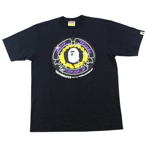 Bape Ape Logo Yellow Purple Text Circle Tee Black