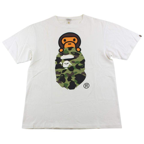 Bape 1st Green Camo Baby Milo Big Ape Logo Tee White