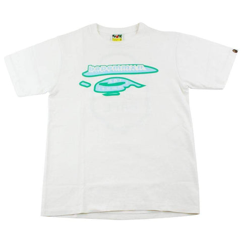 Bape Blue Teal MMXII Distorted Ape Face Logo Tee White