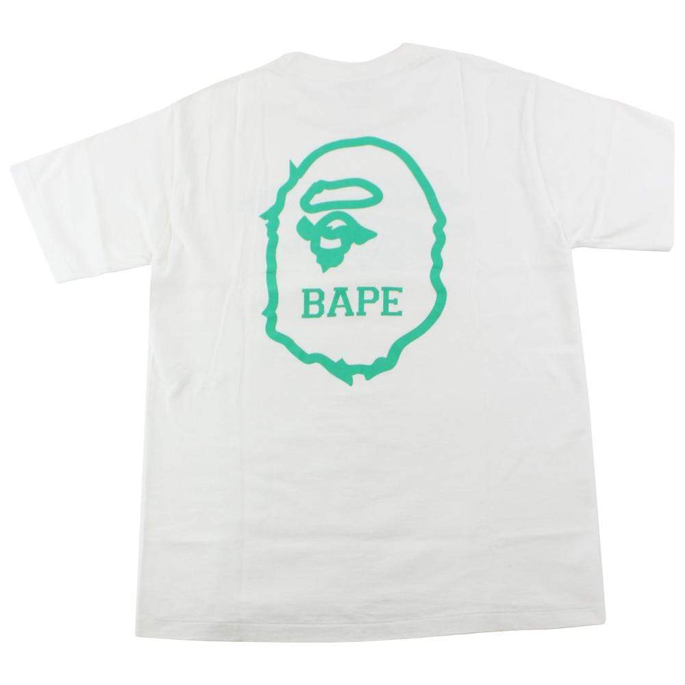 Bape Blue Teal MMXII Distorted Ape Face Logo Tee White - SaruGeneral