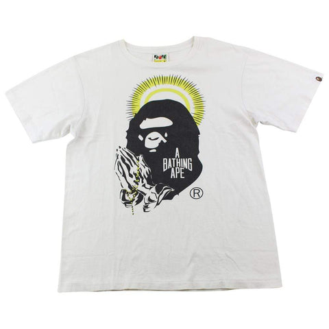 T-shirt Bape blanc avec logo Big Ape en forme de larme et mains en prière
