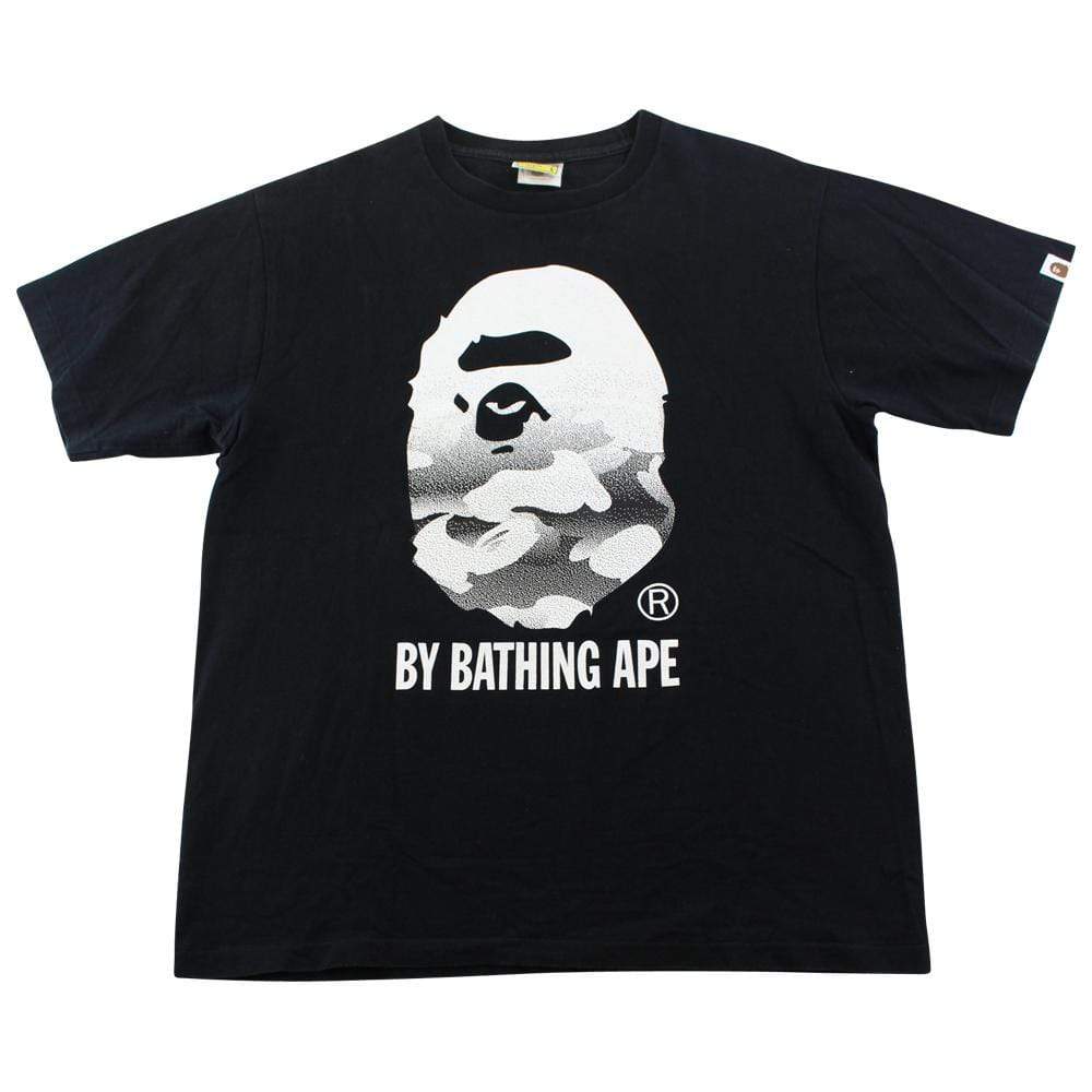 Bape Black & White Gradient Big Ape Logo Tee Black - SaruGeneral