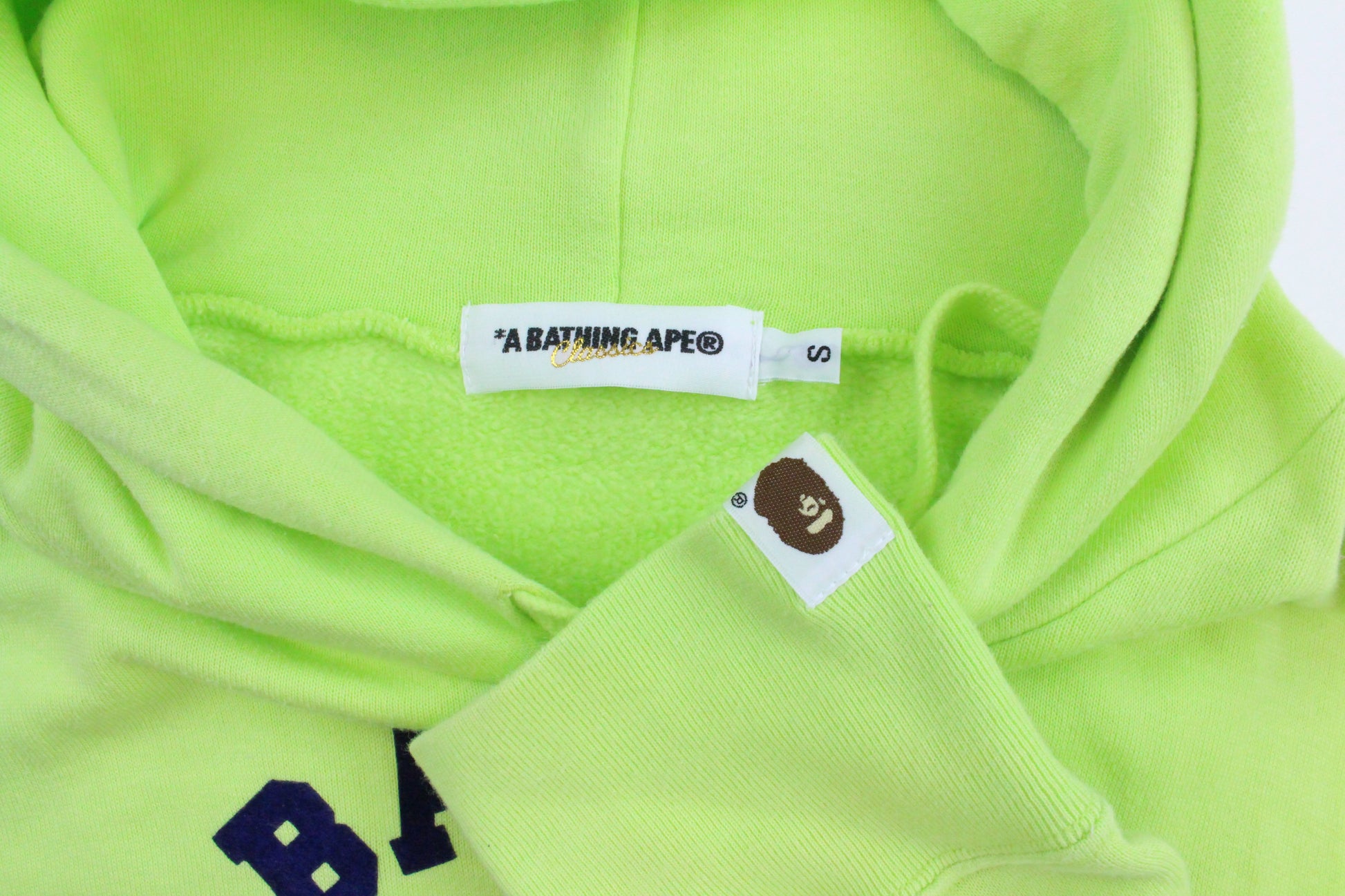 Bape Navy College Logo Hoodie Lime Green - SaruGeneral